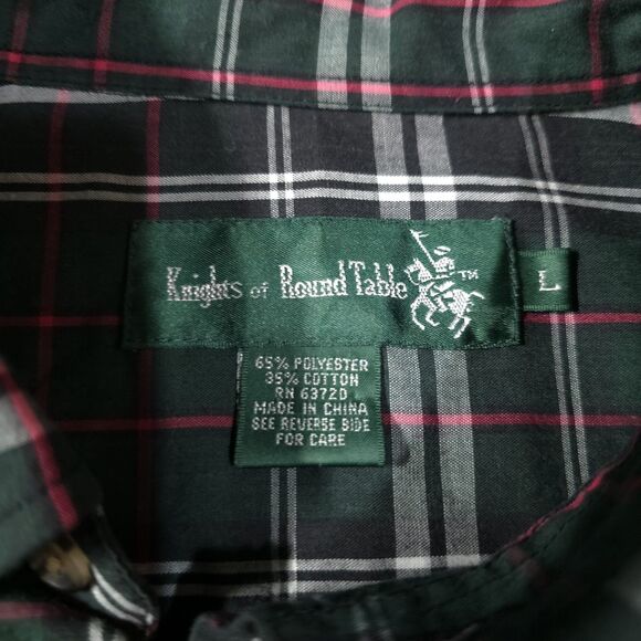 Button Long Sleeve Collared Shirt Mens Lg Green Plaid Holiday Lightweight Logo - Picture 4 of 16